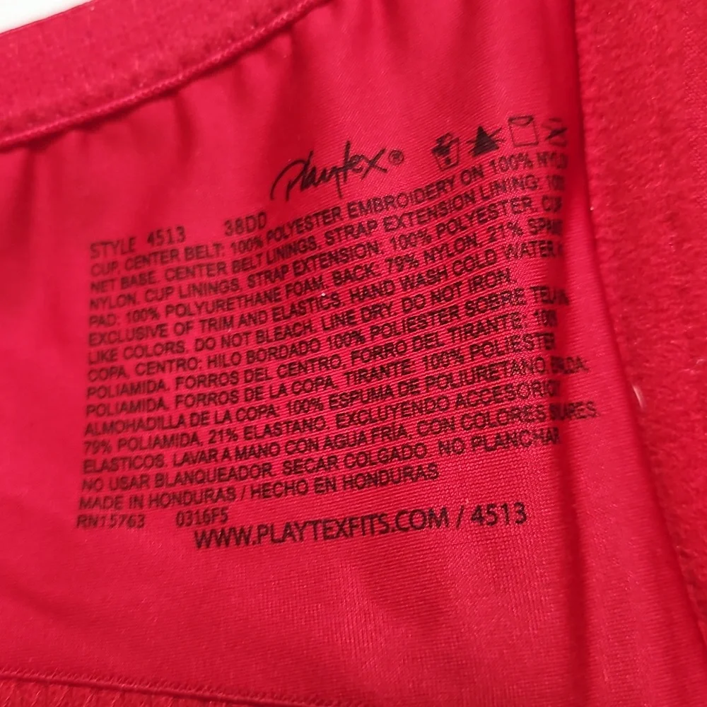 Playtex Red Lace Underwire Full Coverage Padded Bra Size 38DD - Picture 7 of 12